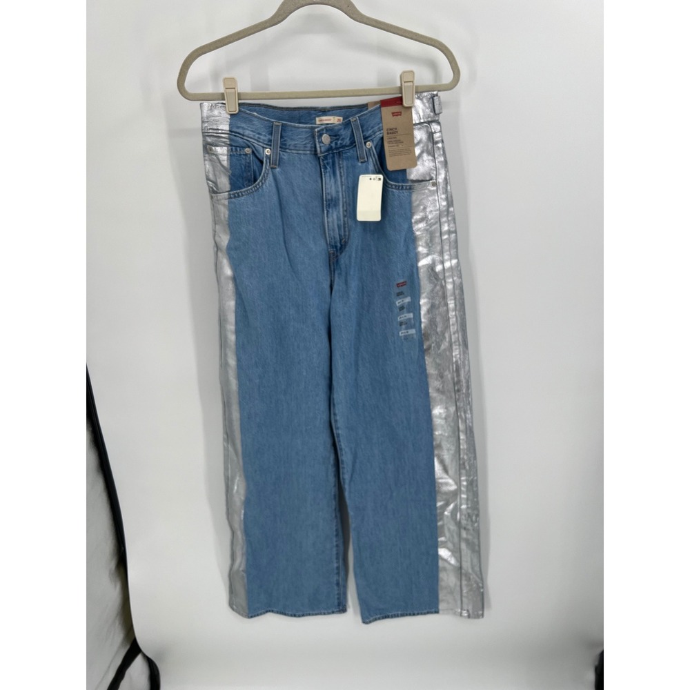 Levis Cinch Baggy High‎ Rise Straight Leg Jeans Silver Metallic Blue 29x31 NEW